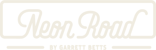 Neon Road by Garrett Betts script logo.