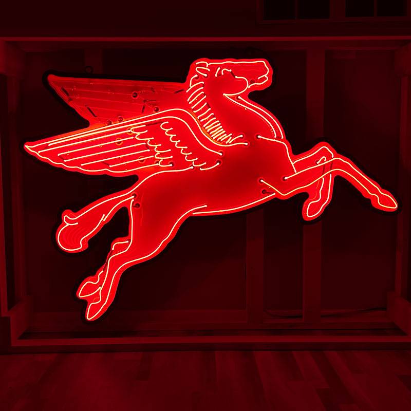 mobil oil flying pegasus gasoline neon road sign