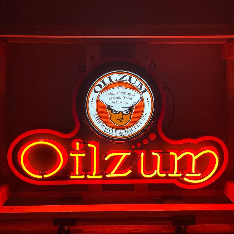 Neon road red oilzum sign