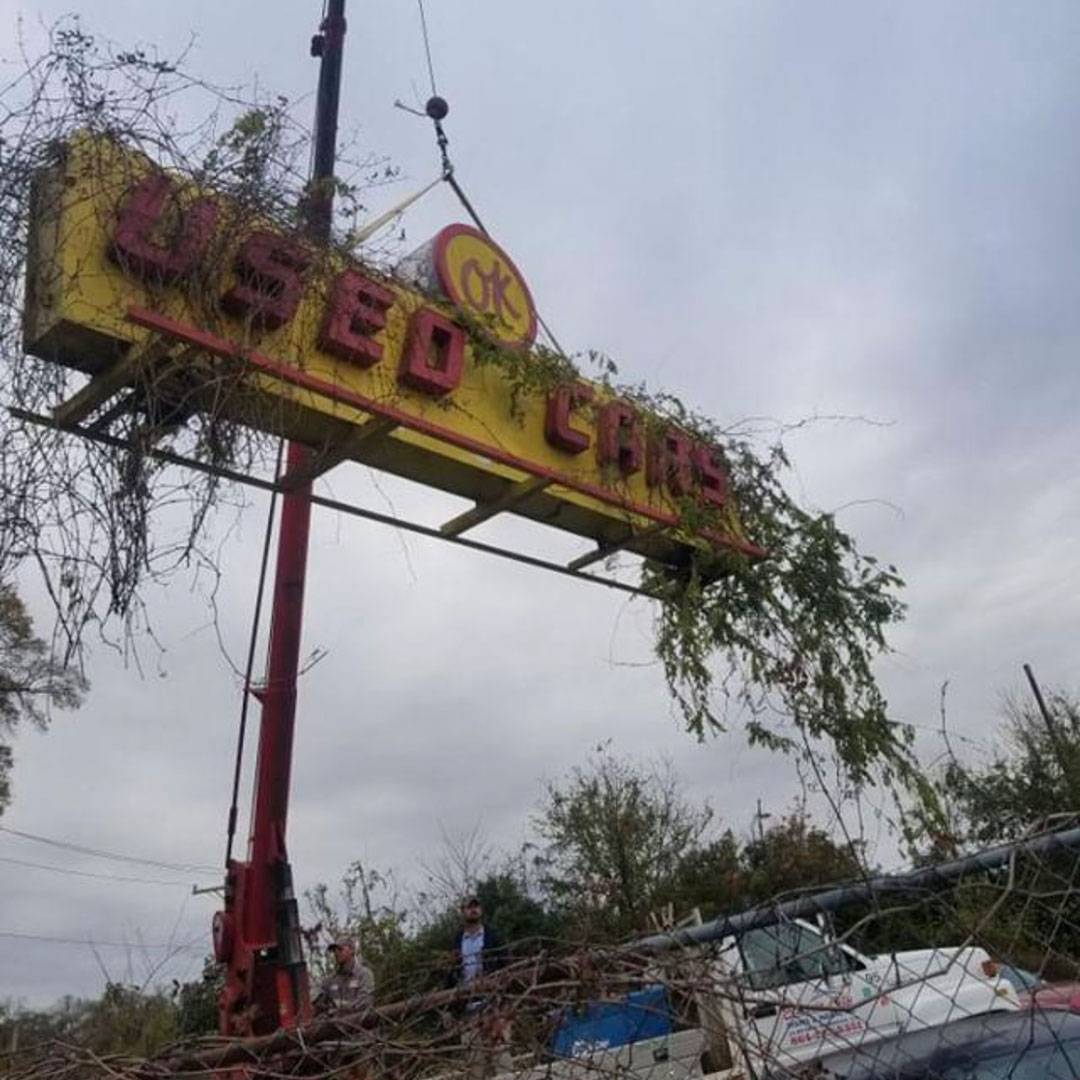 Neon road Ok used cars neon sign before restoration