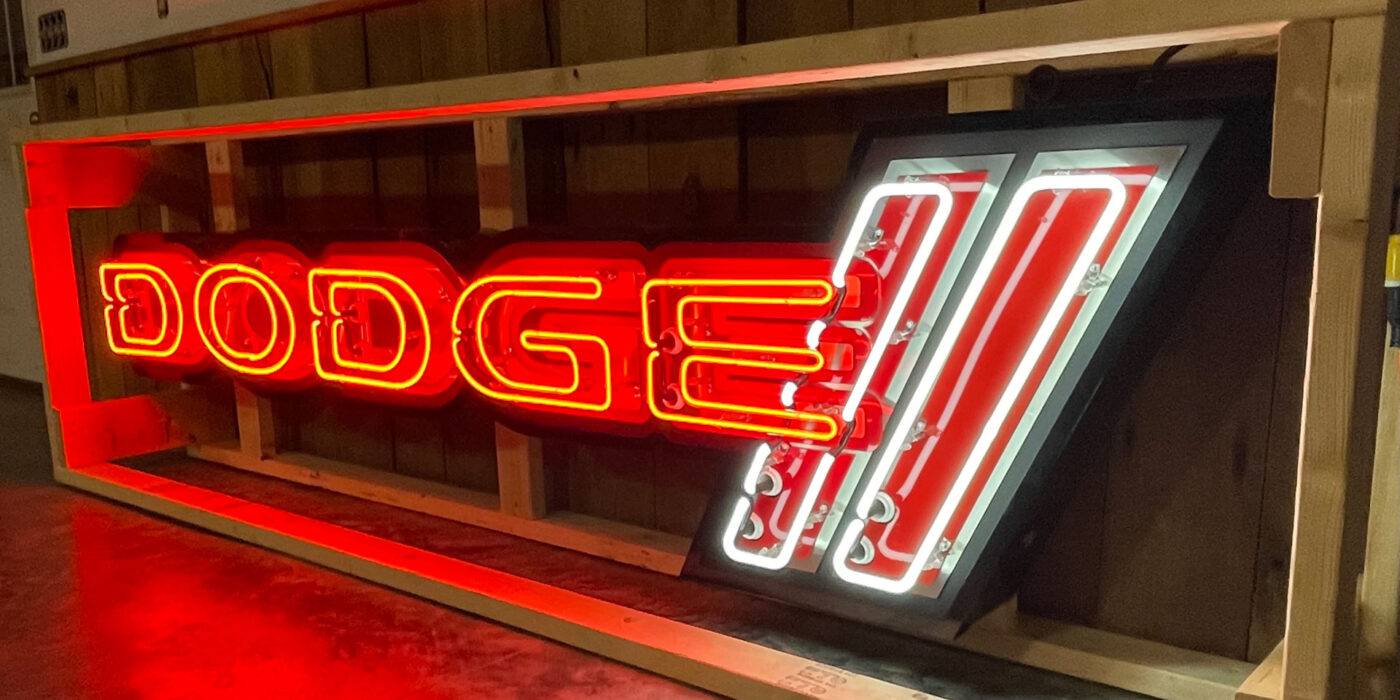 Neon road dodge sign