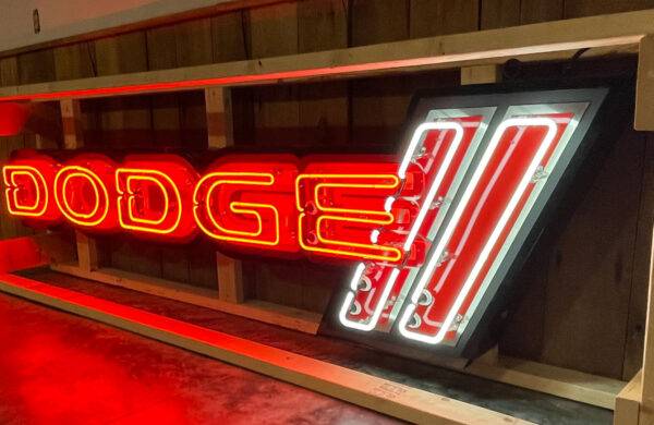 Neon road dodge sign