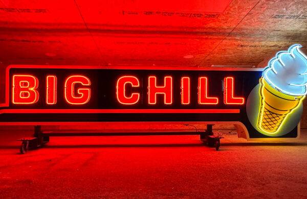 Neon road big chill ice cream sign