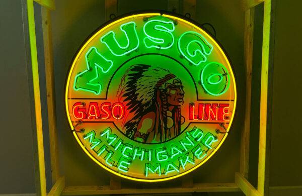 Neon road musgo michigans mile maker gasoline sign