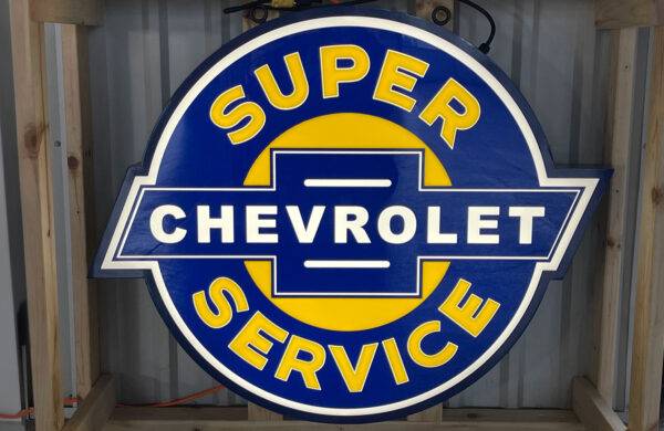 Neon road chevrolet super service round sign