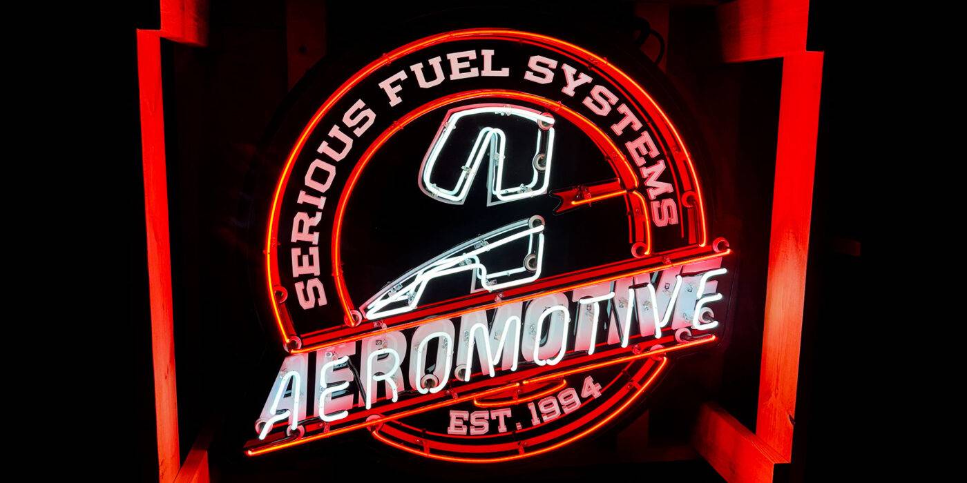 Close up of Aeromotive neon sign